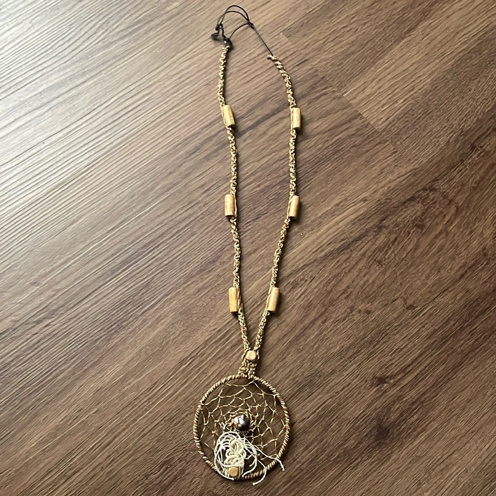 Rope and Beads Handcraft Necklace with a White Spider Pendant